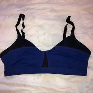 Black and blue Fabletics sports bra